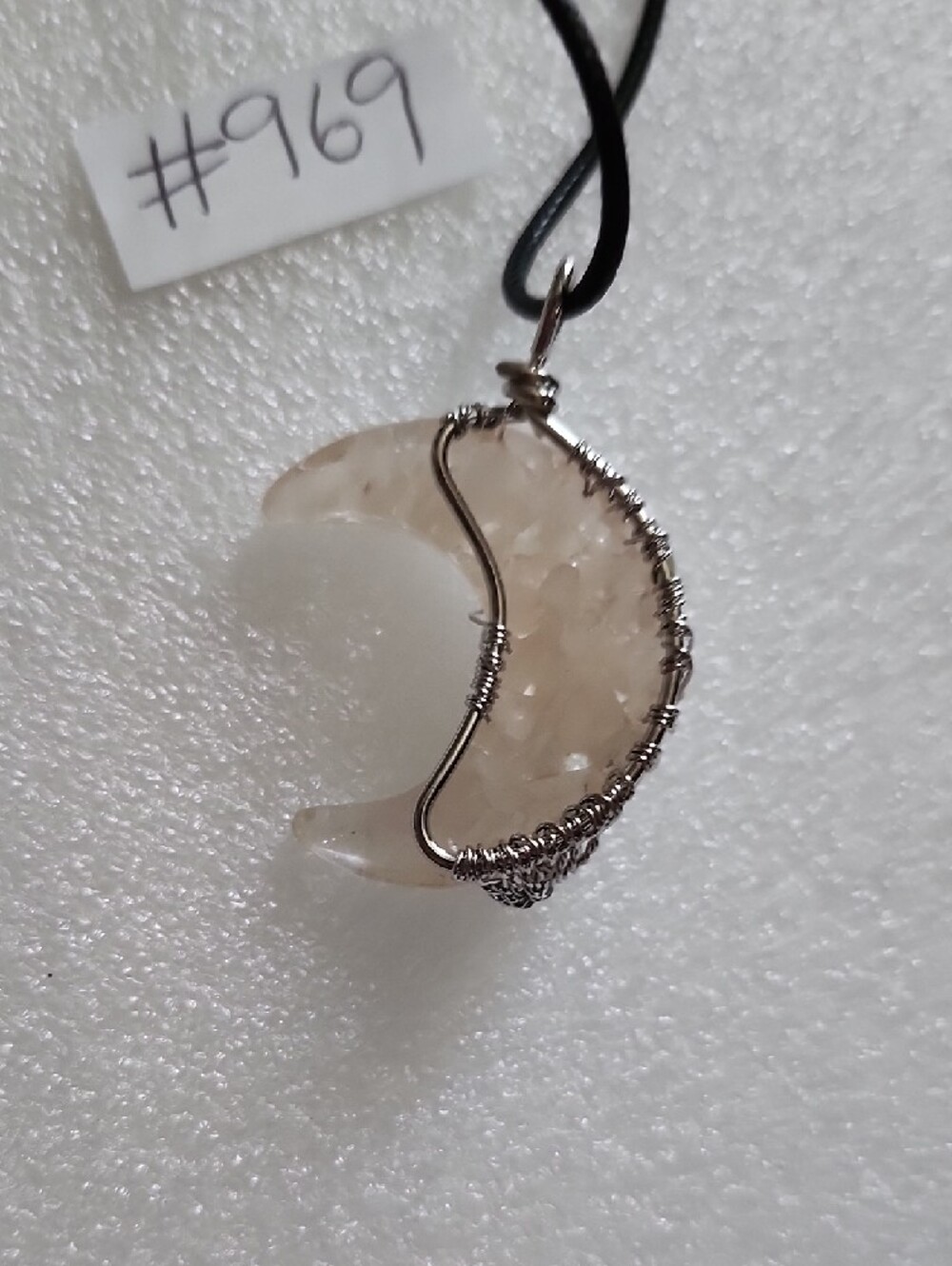 Hand Crafted Crescent Crystal Pendant Necklace - Clear - Picture 4 of 9